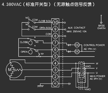 380VAC標準開關型<a href='http://www.mexwotb.cn/Product/diefa/diandongdiefa/' target='_blank'>電動<a href='http://www.mexwotb.cn/Product/diefa/' target='_blank'>蝶閥</a></a>接線圖